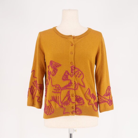 FIELD FLOWER ANTHROPOLOGIE Whimsical Embroidered Cardigan Sweater Size SP - Picture 1 of 6
